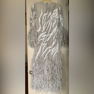Elegant Cocktail/Formal Gray Feathered Dress